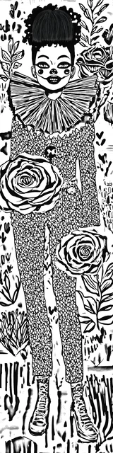 Free colorable bookmarks of a clown holding roses